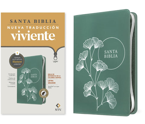 Image of Biblia NTV Referencia Central Letra Grande con Filament Símil Piel Cierre Design 4 TBD Verde Índice Letra Roja