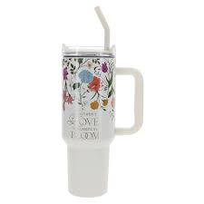 Image of Grace White Wildflower 40 oz Stainless Steel Tumbler with Straw - 2 Corinthians 12:9