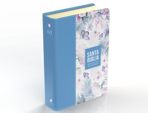 Biblia RVR 1960 Letra Súper Gigante Símil Piel Mariposas Azul Acero Claro