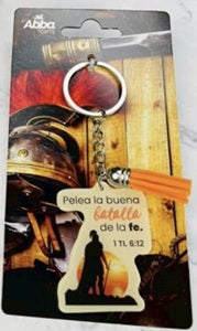 Llavero Acrílico con Tassel. Pelea la Buena Batalla