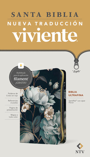 Biblia NTV Ultrafina con Filament Floral Símil Piel con Cierre