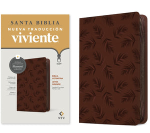 Biblia NTV Ultrafina  Letra Grande con Filament Símil Piel Palmera Café Letra Roja Cierre
