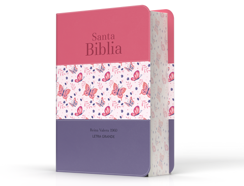 Image of Biblia RVR 1960 Compacta Letra Grande 11 Puntos Símil Piel Tricolor Palo Rosa Mariposa Lila