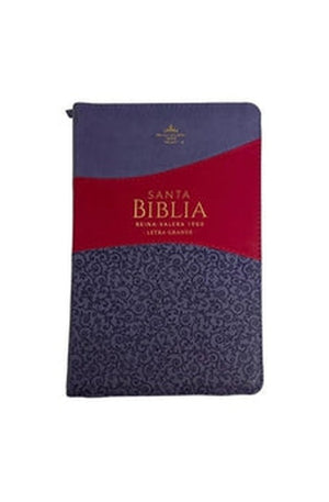 Biblia RVR 1960 Letra Grande Tamaño Manual Símil Piel Duotono Lila Morado con Índice y Cierre