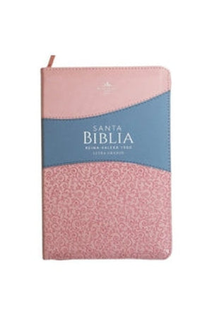 Biblia RVR 1960 Letra Grande Tamaño Manual Símil Piel Duotone Rosa Azul con Cierre